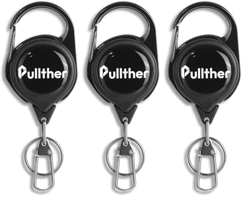 pullther 3 portachiavi allungabili, accessori per pesca a mosca, portachiavi retrattile con fibbia girevole a 360 gradi, cordino estensibile per gilet da pesca a mosca – nero
