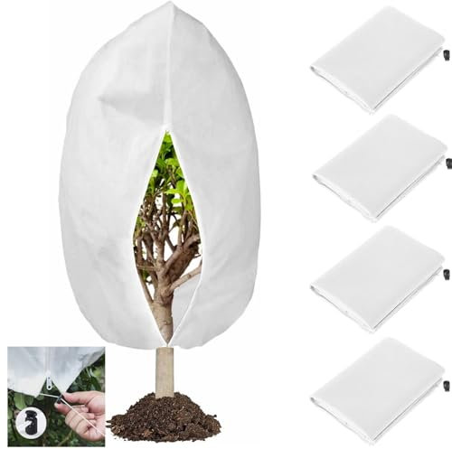 4 Packs Plant Covers for Winter 60X80cm Garden Fleece Frost Protection Covers Bags with Zipper Drawstring Plants Frost Cloth Plant Freeze Protection Tree Covers