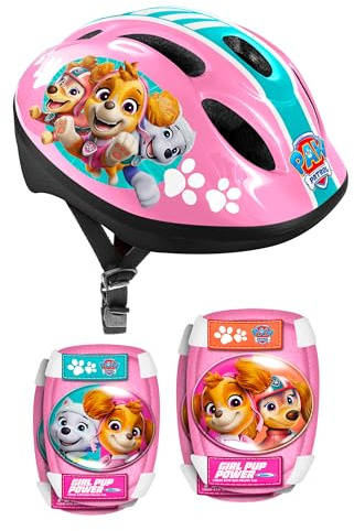 Hjälm + armbågs- och knäskydd. PAW Patrol rosa