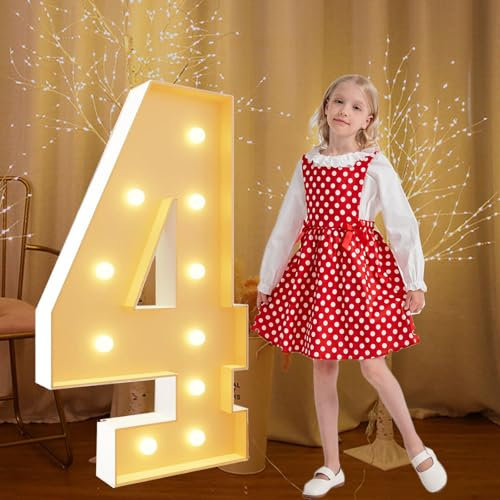 100 cm langes Festzelt, beleuchtet, Nummer 4, weiß, groß, vorgeschnittene Schaumstoffplatte, Mosaiknummer für 4. 14. Geburtstag, Hochzeiten, Baby-Jubiläen, Party-Dekoration