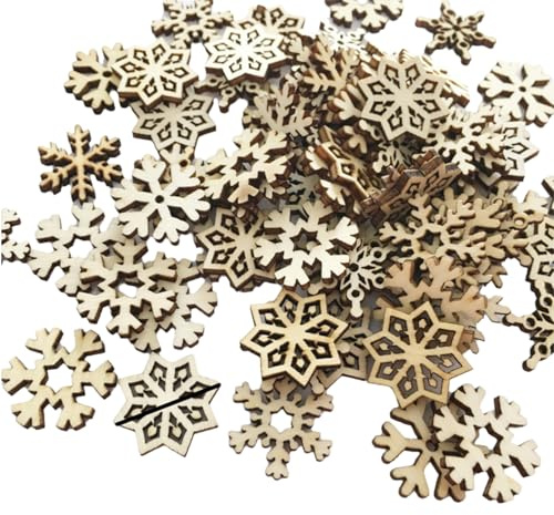 Eruceky 200 Stücke Holz Schneeflocken, Mini Schneeflocken Holzscheiben, Schneeflocken Holzdeko, Geeignet für Handgemachte Arbeiten, Kunsthandwerk, Grußkarten
