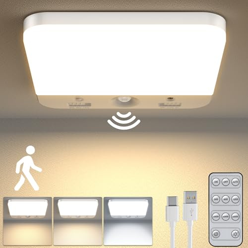 daphomeu Wiederaufladbar Deckenlampe mit Bewegungsmelder und Fernbedienung, Schrankbeleuchtung Kabellos, LED Sensor Nachtlicht für Schlafzimmer, Flur, Keller, Schränke und Garderobe