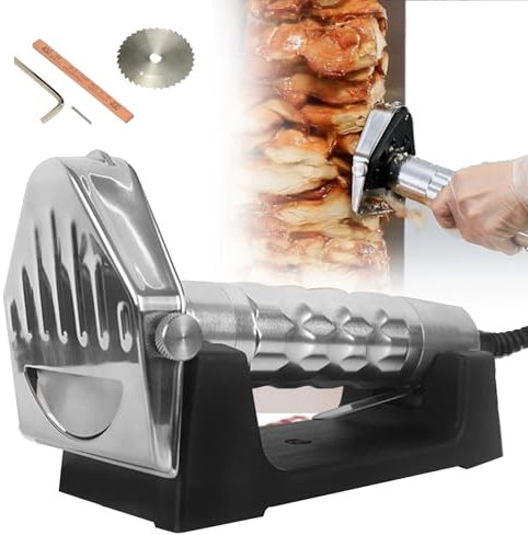 Electric Gyro Knife Electric Kebab Slicer, 80W Commercial Shawarma Knife with two blades and whetstone,0-8mm Adjustable Thickness Gyro Cutter For Cutting Turkish Kebab Lamb Turkey