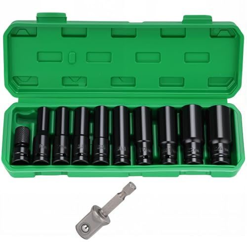 Sexyhot 11tlg Schlagschrauber Nüsse Set 1/2 Zoll,Vielzahn Nuss Satz,Mit Ratschenkasten Klein,Steckschlüsselsatz im Alltag Angewendet, Autoreparaturen, Wechsel Reifen(10-24mm)