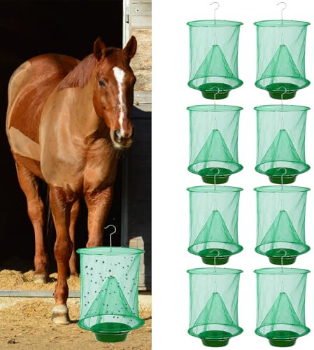 Lot de 8 pièges à mouches Ranch à suspendre pour l'extérieur, réutilisables et stables pour lutter contre les parasites dans le jardin, la ferme, le verger, l'arrière-cour/vert