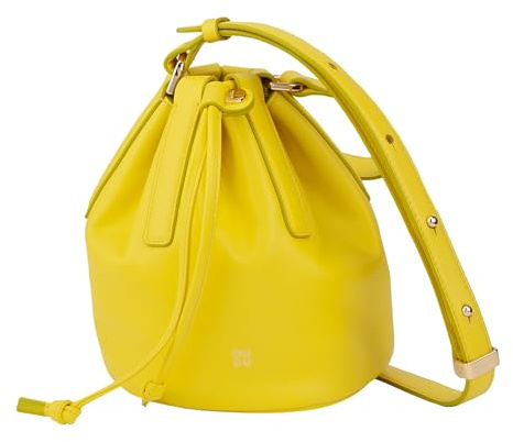 DUDU Piccola Borsa a Secchiello da Donna in Vera Pelle Con Tracolla Regolabile e Chiusura a Coulisse - Borsa a Tracolla Elegante e Compatta Con Cordoncino, Perfetta per l'Uso Quotidiano Citrus Yellow