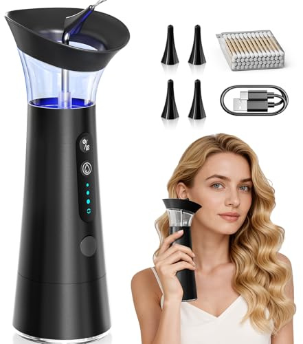 Electric Ear Wax Removal with Separated Dual Tank, IPX6 Waterproof Ear Cleaner Kit, Water Temperature Detection, Ergonomic Upright Rinse Design, USB-A to C Cable