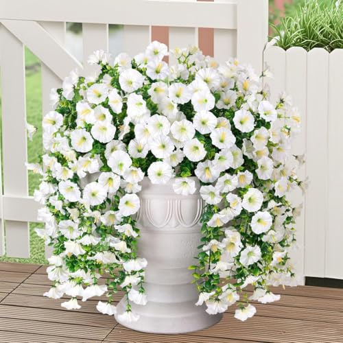 ZUXOLBIN 4 Stück Kunstblume Hängend Petunien Seidenblumen Künstliche Blumen Outdoor Hängeblumen wie Echt Künstlich Hängepflanze für Wand Haus Garten Hochzeit Dekoration
