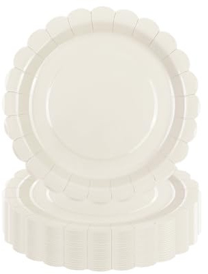 DHAIQC 50 Stück Pappteller Cremefarben 18cm, Gewelltem Partyteller Papierteller Geburtstagsteller Einwegteller Set für Geburtstag, Hochzeiten, Jubiläums (Cremefarben, 18cm)