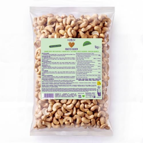 nut&me Anacardos enteros Tostados sin sal 1 kg | Sin gluten, Vegano, Alto en proteínas, Snack, Textura crujiente