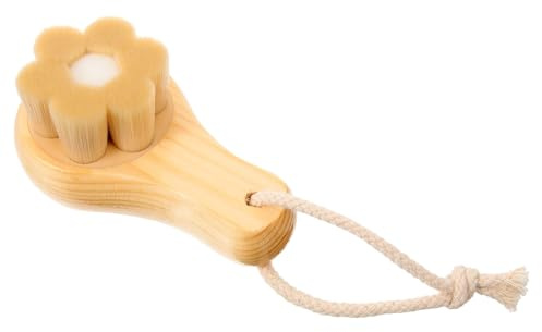 Manuelle Gesichtsreinigungsbürste mit Holzgriff, Beige | Faux Faser Borsten, Multifunktional, Poren Reinigen und Mitesser Entfernen, Kompakte Pflegehilfe