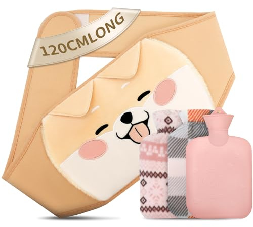 Borsa Acqua Calda Peluche 3 in 1 1L, Borsa Dell'acqua Calda in Gomma con Morbida Copertura in Vita, Hot Water Bottle per collo, spalle, schiena, gambe, addome, vita calda