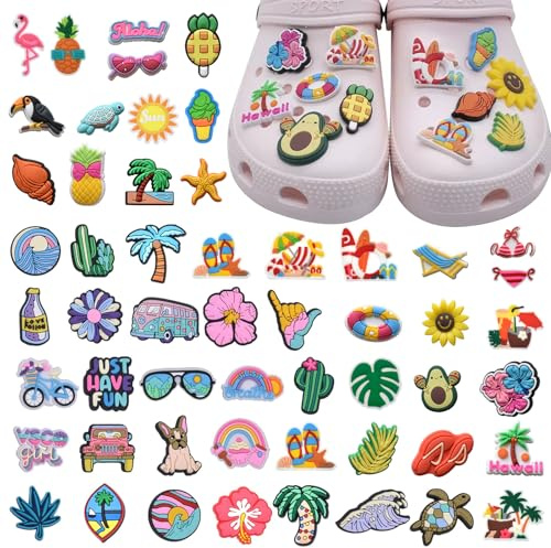 TYXHXTF 54Stück Sommerfrische Strandschuh Schuh Charms, Cartoon Anstecker für Kinder, PVC Shoe Charms, für Clogs, Zubehör als Geburtstagsgeschenk oder Partygeschenk
