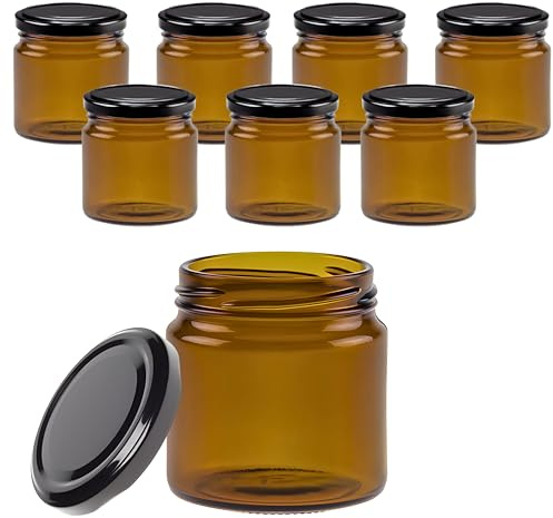 mikken 8 Einmachgläser 215ml braun Glasdose mit Deckel und Etiketten