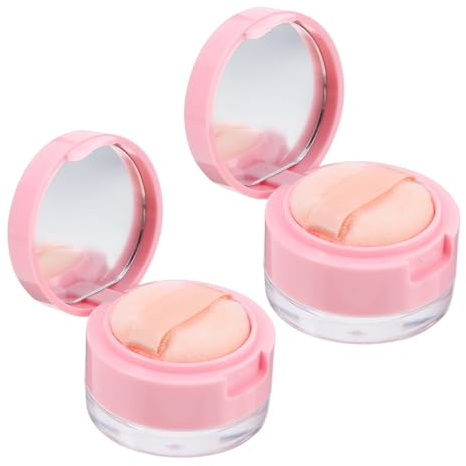 LOORGVEL Caja De Polvos Sueltos Portátil 2 Piezas Espejo y Borla Para Maquillaje Diario y Guardar Polvos