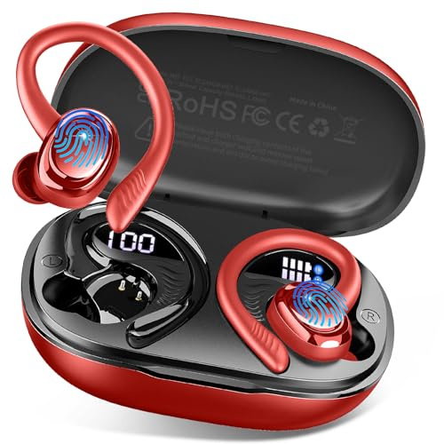 Hupoaf Wireless Headphones Sport, 3D-Stereo Bluetooth 5.4 Earbuds Deep Bass Ear Buds, 4 ENC Noise Cancelling Mic Earphones Running, 50+Hrs USB-C IP-X7 Waterproof Headset Android iOS for Gym Workout