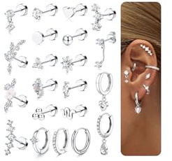 21Stück Helix Piercings Chirurgenstahl Ohrringe Gold Piercing Ohr Medizinische Ohrstecker - Hypoallergen Pircingssets Ohr Ohrringe Creolen Gold Wasserfest Conch Helix Tragus Piercing Set Silber