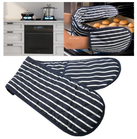 Double Oven Gloves 18×90 cm – Black Quilted Heat Resistant Kitchen Mitts & Potholders for Cooking, Baking & BBQ