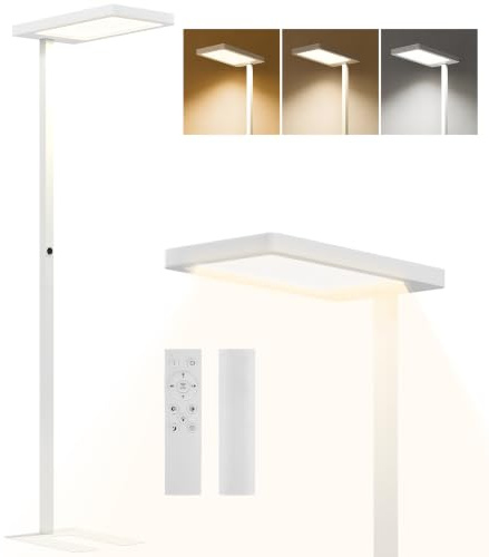 HOMCOM Lampadaire Sur Pied Salon 1560 LM 40W, Lampadaire LED 196 Cm | Lampe De Lecture Dimmable À Spectre Complet, Télécommande, Lumière Du Jour, 3000K-6500K Température Couleur Réglable