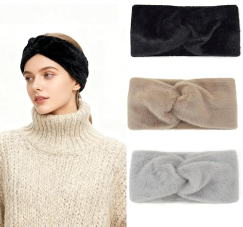 3er-Pack Winter-Stirnbänder für Damen, breite Schleife, gestricktes Haarband, elastische Häkel-Ohrenwärmer, modische Accessoires