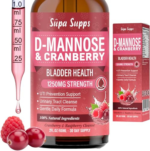 D-Mannose & Cranberry Liquid - 60ml Urinary Tract & Bladder Support Drops, d-mannose for uti Care, Sugar Free Vegan Formula, Liquid Alternative to Cranberry Tablets, Juice,Capsules or D Mannose Powder