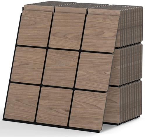 COSTWAY Lote de 4 Paneles Acústicos Murales, 62 x 62 cm, Panel de Insonorización Acústica Pared con 9 Tablas de Madera Cuadradas, Paneles Acústicos Decorativos Paredes, Estudios, Dormitorios, Salones