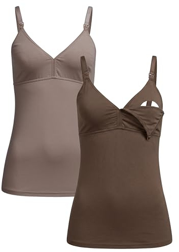 Herzmutter Camisas de Lactancia de Algodón OekoTex 100 - Función de Lactancia Simple - Set de 2 Camisas de Lactancia - Con sujetador deportivo integrado con cierres de clip - 5420, XL
