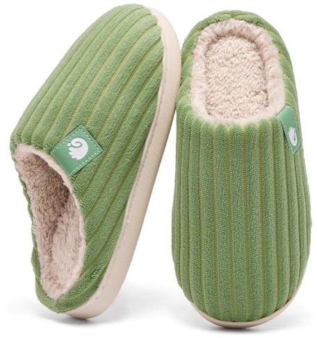 Guyarns Zapatillas de casa Mujer Hombre Invierno,Cálido Pantuflas De espuma viscoelástica Terciopelo de pana Suela antideslizante Slippers cómodas Interior Exterior(Verde,40/41 EU)