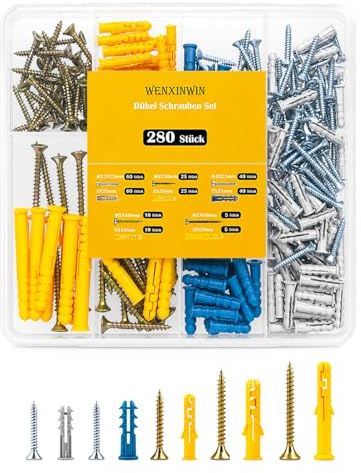 WENXINWIN Set di 280 tasselli per cartongesso con viti per cartongesso in diverse misure, tasselli per il fissaggio in calcestruzzo, mattoni, pietra, cartongesso