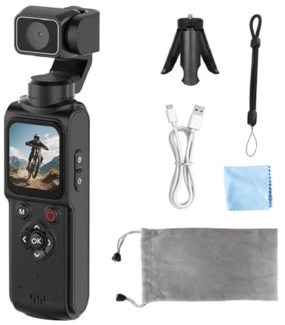 4K Handheld Pocket Camera with Face Tracking Rotating Lens, Vlogging Camera | Gimbal Digital Camcorder with 75MP Photo, 1.72” Touchscreen, 2400mAh Battery for 180 Mins Recording (Black)