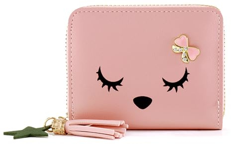ARYIMYDP Portafoglio per Bambini in Pelle PU, Mini Astuccio con Nappina e Cerniera, Grazioso Oggetto Regalo per Bambine, Adolescenti e Donne, Ideale come Dono (Rosa)