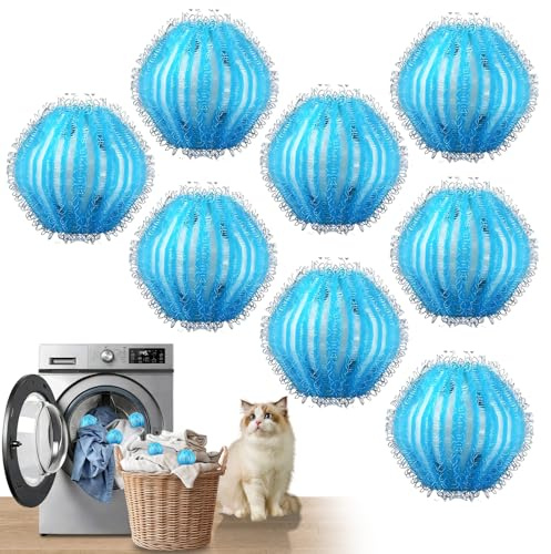 Boule Anti Poils Machine A Laver, 8 Pièces Nylon Attrape Poils | Machine a Laver Lave Linge & Sèche-Linge, Réutilisable, Élimine Poils Chats & Chiens, Protège Vêtements Accrocs & Dommage