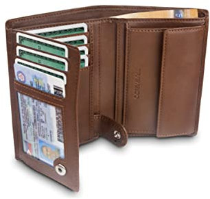 TRAVANDO Geldbörse Herren Dublin - TÜV geprüft - 13 Kartenfächer - Hochformat - RFID Schutz - Geschenk für Männer - inklusive Geschenk Box - Designed in Germany (Braun)