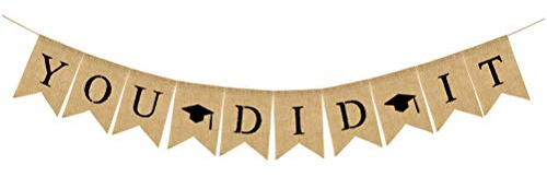 Amosfun You DID IT Abschluss Girlande Leinen Buchstaben Banner mit Doktorhut Foto Requisiten Graduierung Party Dekoration