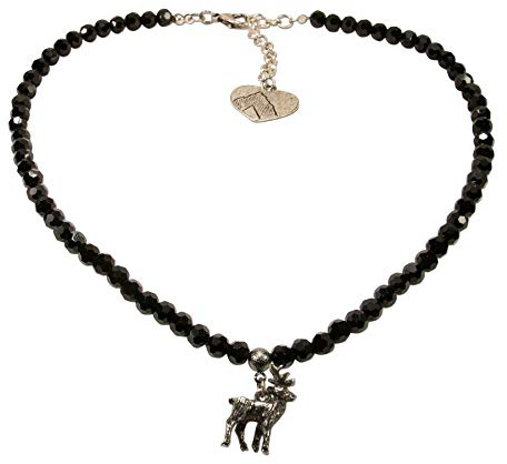 Alpenflüstern Perlen-Trachtenkette Hirsch klein - Damen-Trachtenschmuck Dirndlkette in schwarz und Creme-weiß DHK239