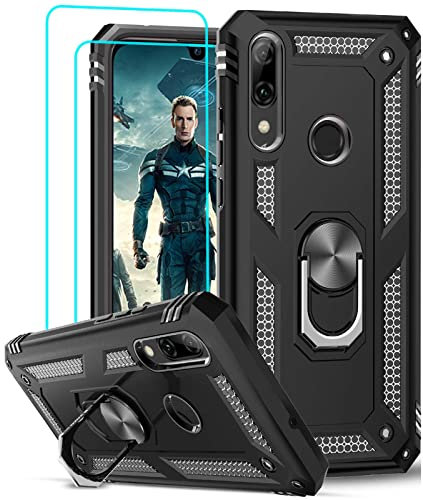 LeYi für Huawei P Smart 2019 Hülle Honor 10 Lite Handyhülle mit Glasfolie Schutzfolie(2 Stück), 360 Grad Ringhalter Cover TPU Bumper Schutzhülle für Case Huawei P Smart 2019 Handy Hüllen Schwarz