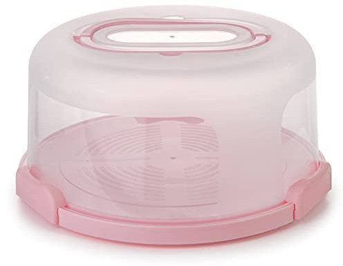 Spesh Runde Kuchenträger mit Tragegriff 10 Zoll Kuchenbehälter Wiederverwendbar Tortenbutler mit Schneiderillen PP-Kunststoff Kuchencontainer Ø 30x15 cm (Rosa)