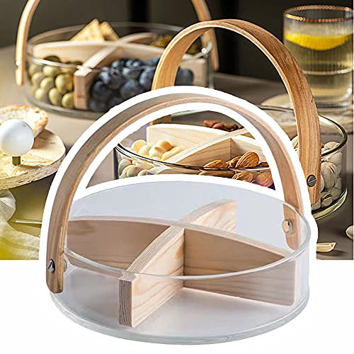 Cesta de frutas de vidrio portátil, cubo de hielo para cerveza, cesta de flores personalizada, caja de almacenamiento, decoración con mango de madera de bambú, uso para el hogar,Transparent-A-M