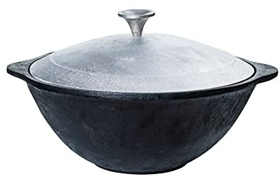 TEXAS CLUB Cast Iron Pot Uzbek Kazan with Aluminum Lid for Kamado Bono Grande/Limited Grills, 16 L