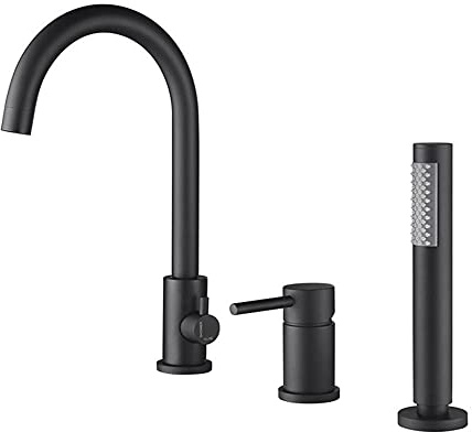 3 Loch Badewannenarmatur Wannenrandarmatur mit Ausziehbarem Handbrause Einhandmischer Wasserhahn Badewanne Gänsehaut wasserhahn mischbatterie badewanne Armatur für Badewanne-Schwarz
