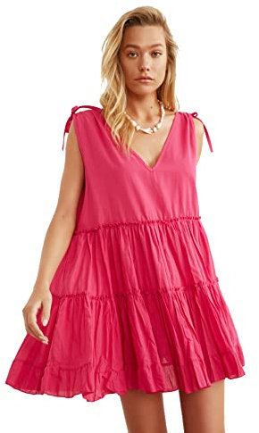 Trendyol Vestido de Playa de Gasa de Gran Tamaño, Fucsia, 38 para Mujer