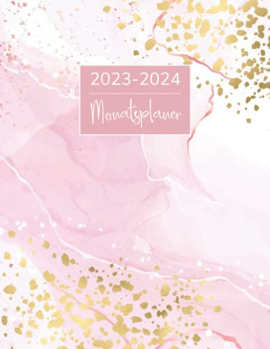 2023 - 2024 Monatsplaner: Rosa Gold Cover Design • 24 Monate Kalender für Lady Bosse • Monatskalender von Jan. 2023 bis Dez. 2024 • 1 Monat 2 Seiten • ... Budgetplaner • Monatlicher Ziele Planner