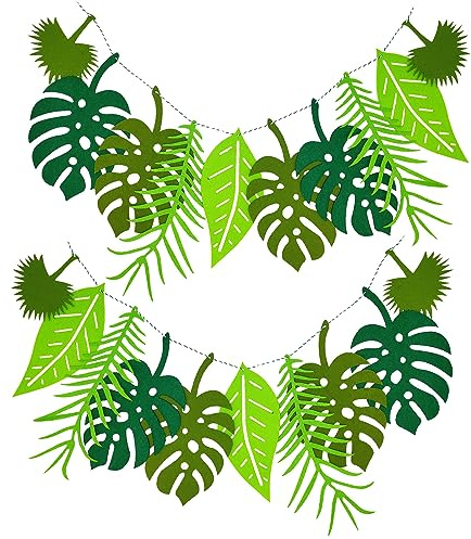 NITAIUN 2 Stück Grün Tropische Palmenblätter Bunting - 4,6 m Tropische Blatt-Banner-Girlande Wiederverwendbare Felt Leaf Bunting für Geburtstagsfeier, Hawaii-Party, Dschungel Mottoparty (grün)