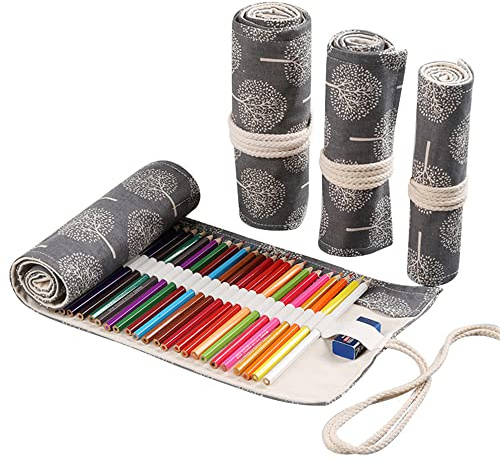 DIYOMR Rollos de Envoltura de lápices con 24/36/72 Ranuras, Bolsa Enrollable para lápices de Colores para Artistas, Estuche Organizador para Dibujar, Colorear y Dibujar, árboles, 36slots, Envoltura
