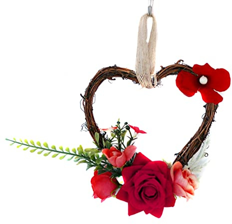 Uposao Pendentif Coeur en Rotin, Couronne De Coeur en Forme à Suspendre Décoration Romantique en Osier Couronne en Rotin Tenture Murale Décorations pour La Fête d'anniversaire, Mariage