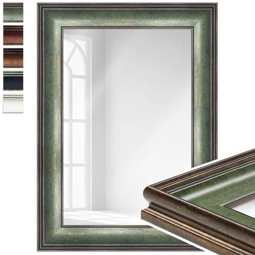 WANDStyle Kleiner Spiegel Grün, Barock Spiegel, Kleiner Wandspiegel Vintage 40x55 cm, Hängespiegel klein, Badspiegel Kunststoff, Flurspiegel Wand, Standspiegel, Mirror H235 - Made in Germany