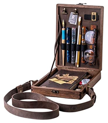 Scrittori Messenger Scatola di Legno Porta Pennelli Strumento Scatola di Immagazzinaggio Multifunzionale Noce In Legno Borsa A Tracolla Portatile Valigetta Per Pittori Scrittori