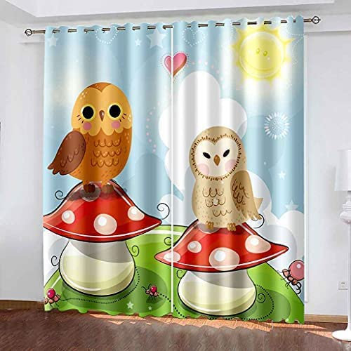Vorhang Kinderzimmer Tierische Eule Kinder Vorhänge Mit Ösen Polyester Gardinen Thermovorhang Blickdicht Ösenschal Kindergardinen Für Wohnzimmer Schlafzimmer, 150(B) X166(H) cm 2Er Set,