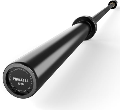 PhysKcal Olympia Langhantelstange 50mm | 20kg, 220cm | Weightlifting und Powerlifting Langhantel Profi Allrounder Langhantel | Komplett Schwarzer E-Coat