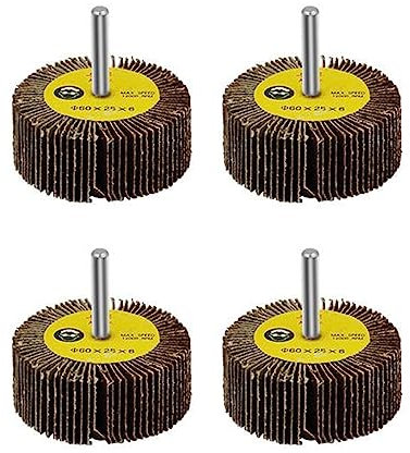 VONOTO Lot de 4 roues à lamelles en oxyde d'aluminium, 80 mm x 25 mm x 6 mm avec tige de 6,35 mm, ponceuse à lamelles pour perceuse